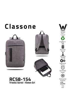 Classone RC58-154 15.6" Su Geçirmez Notebook Sırt Çantası+Kablosuz Mouse