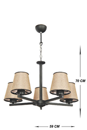 VENON AYDINLATMA SÜVARİ 5 Lİ AVİZE CAMLI SİYAH ABAJUR K.RENGİ AVİZE