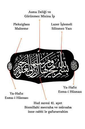 Dikiz Aynası Süsü Hud Suresi 41. Ayet Yolculuk Duası Bismillahi Mecraha ve Mürsaha inne Rabbi