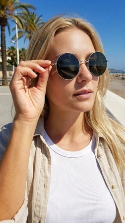 Sanches Titanium Serisi  Retro Yuvarlak Güneş Gözlüğü Gümüş Titanyum  Yeşil Polarize Cam 50 mm
