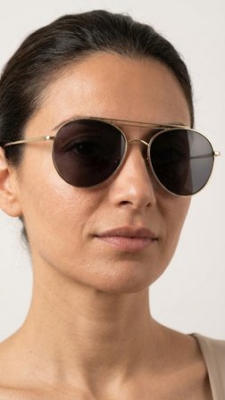 Sanches BEYOU Koleksiyonu Çift Köprülü Pilot Metal Güneş Gözlüğü Altın Çerçeve Siyah Cam  UV400 55mm