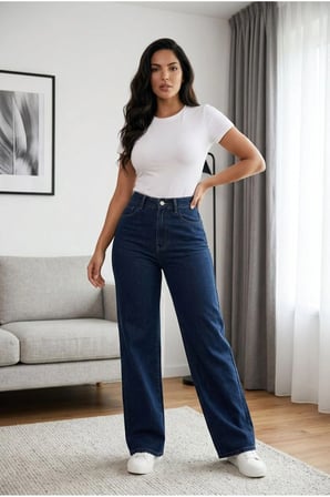 Zofya Den Kadın Lacivert Salaş Likralı Kot Pantolon Jean New-1