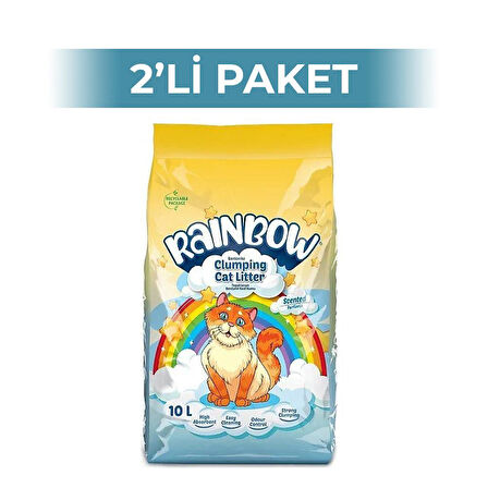 Rainbow Parfümlü Topaklaşan Bentonit Kedi Kumu 10 lt 2 Adet