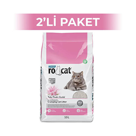 RoCat Pudralı Bentonit Kedi Kumu 10 lt 2 Adet