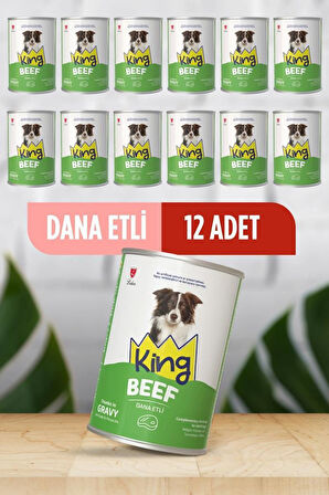King Sos İçerisinde Et Parçacıklı Dana Etli Köpek Konservesi 400 gr x 12 Adet