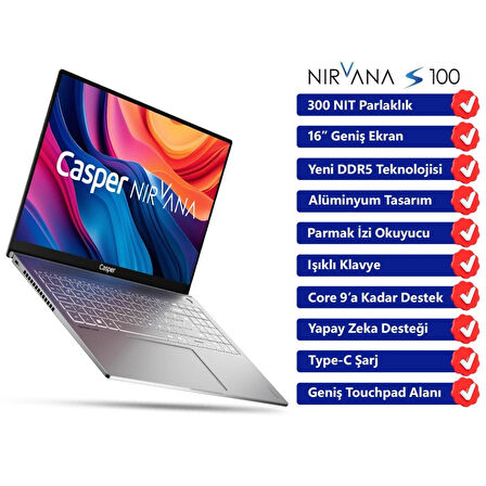 Casper Nirvana S100 300NIT i7-13620H 24GB DDR5 500GB SSD 16" W11H Laptop S100.1362-CV00A-G-F