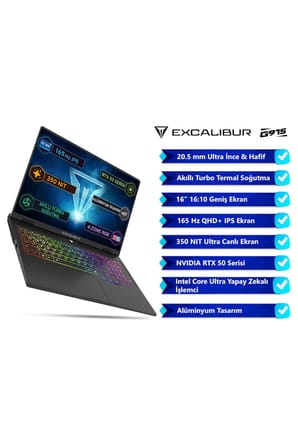 Casper Excalibur G915 Intel Core Ultra AI 7-356H 24GB 500GB RTX5060 165HZ 16" Freedos Gaming Laptop G915.356H-CV60X-C