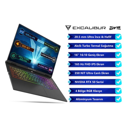 Casper Excalibur G915 Intel Core Ultra AI 7-356H 16GB 2TB RTX5060 165HZ 16" W11H Gaming Laptop G915.356H-BX60A-C