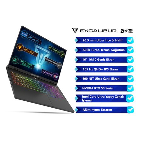 Casper Excalibur G915 AI Intel Core Ultra 7-356H 32GB 1TB RTX5060 165HZ 16" W11H Gaming Laptop G915.356H-DF60A-C