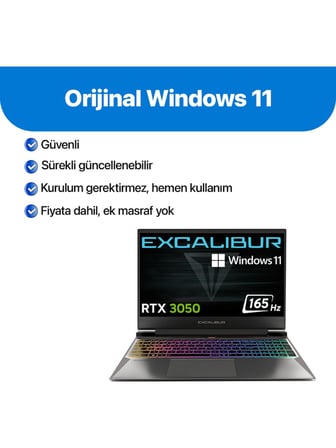 Casper Excalibur G870 Intel Core 7-230H 8GB 1TB RTX3050 165HZ 15.6" W11H Gaming Laptop G870.230H-8FJ0A-C