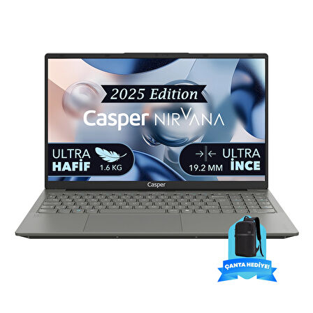 Casper Nirvana X600.1362-8U00R-G-F-M102 Intel Core i7-13620H 8GB RAM 250GB NVME SSD Windows 11 Pro Nirvana 15.6" Sırt Çantası Gri