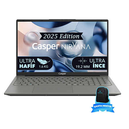 Casper Nirvana X600.7430-DU00P-G-F-CANEX16 AMD Ryzen 5-7430U 32GB RAM 250GB NVME SSD Windows 11 Home + Excalibur 15.6"-16" Sırt Çantası Siyah Hediye