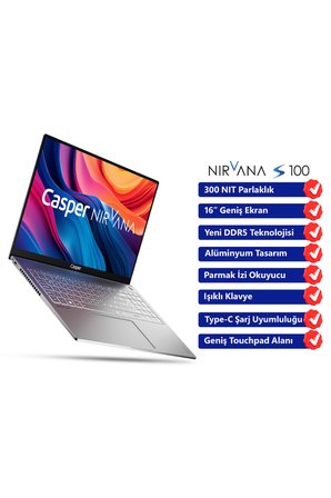 Casper Nirvana S100 300NIT i7-13620H 16GB DDR5 1TB SSD 16" Freedos Laptop S100.1362-BF00X-G-F