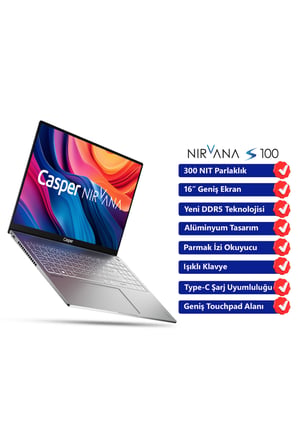 Casper Nirvana S100 16" 300NIT Series 2 Intel Core 7-240H 32GB DDR5 RAM 2TB NVME SSD W11 Home Laptop S100.240H-DX00A-G-F