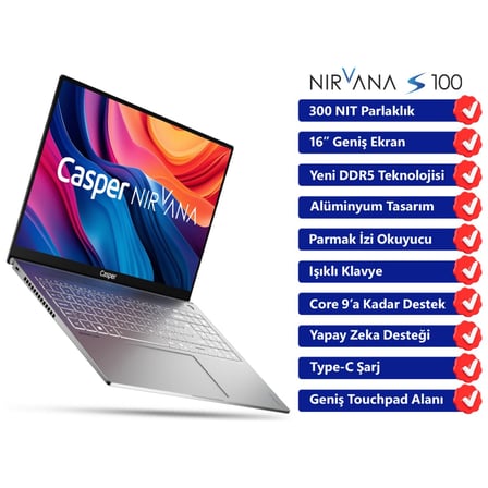 Nirvana Taşınabilir Bilgisayar S100 300NIT İ7-13620H 16GB Ddr5 Ram 1tb SSD Windows 11 Home Taşınabilir Bilgisayar S100.1362-BF00A-G-F-M102