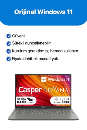 Casper Nirvana X650 i5-13420H 32GB DDR5 500GB SSD W11H 15.6" Laptop X650.1342-DV00P-G-F