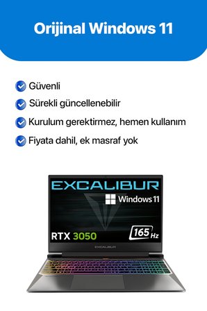 Casper Excalibur G870 i7-13620H 32GB 1TB 6GB RTX3050 165HZ 15.6" W11H Gaming Laptop G870.1362-DFJ0A-C