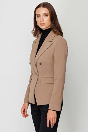 Ekol Kadın Blazer Düğmeli Ceket 4009 Camel