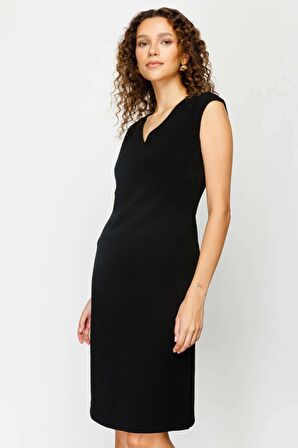 Ekol Kadın V Yaka Krep Elbise 5005 Siyah