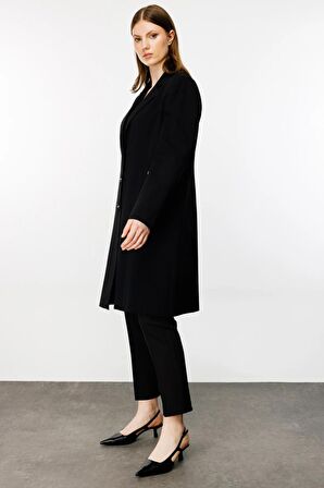 Ekol Büyük Beden Düğmeli Siyah Kadın Pardösü 24EKL06542