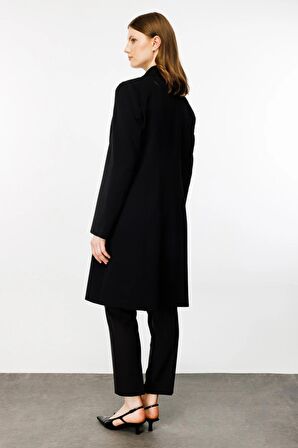 Ekol Büyük Beden Düğmeli Siyah Kadın Pardösü 24EKL06542