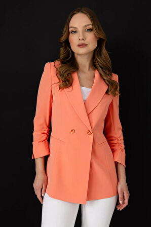 Ekol Kadın Kolu Büzgülü Çizgi Cep Ceket 5206 Somon