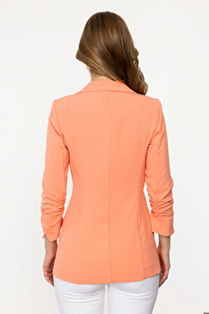 Ekol Kadın Kolu Büzgülü Çizgi Cep Ceket 5206 Somon