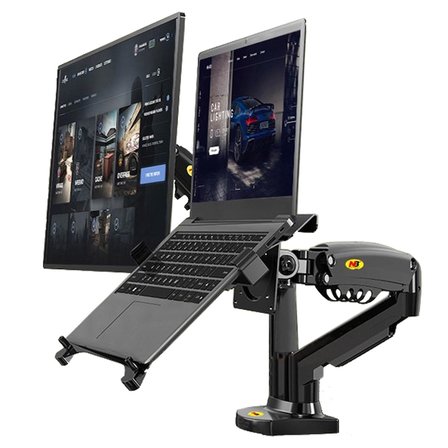 North Bayou NB F160L Çift Kol Amortisörlü 17"-27" Monitör Tutucu ve 10"-17" Laptop Standı