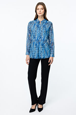 Ekol Kadın Desenli Uzun Kol Bluz 2049 Saks