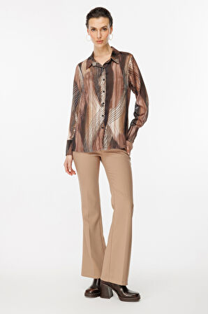 Ekol Kadın Leopar Desenli Şifon Bluz 2103 Camel