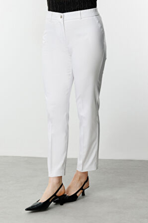 Ekol Kadın Büyük Beden Beli Lastikli Cepsiz Pantolon 2028 Ekru