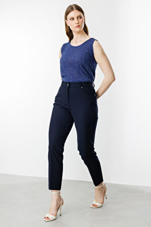 Ekol Kadın Büyük Beden Beli Lasikli Yan Cep Pantolon 2004 Lacivert