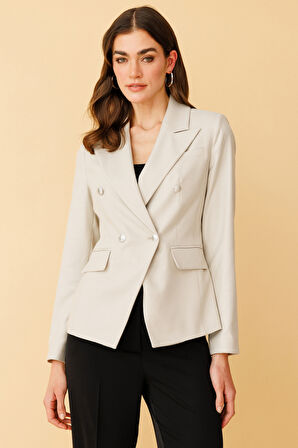 Ekol Kadın Kruvaze Düğmeli Ceket 4082 Bej