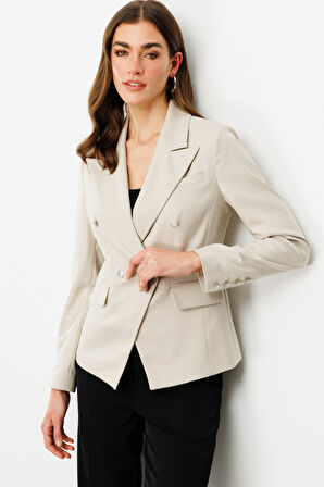 Ekol Kadın Kruvaze Düğmeli Ceket 4082 Bej