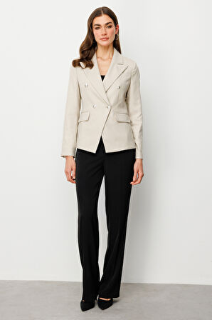 Ekol Kadın Kruvaze Düğmeli Ceket 4082 Bej