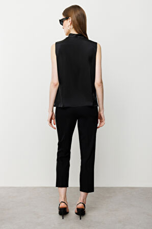 Ekol Kadın Kolsuz Saten Bluz 3012 Siyah