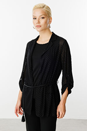 Ekol Kadın İçi Atletli Kendinden Desenli Ceket 4098 Siyah