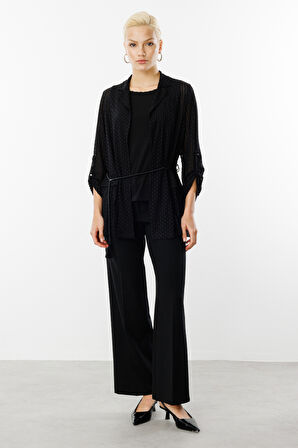 Ekol Kadın İçi Atletli Kendinden Desenli Ceket 4098 Siyah