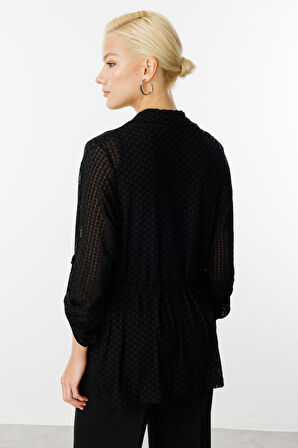 Ekol Kadın İçi Atletli Kendinden Desenli Ceket 4098 Siyah