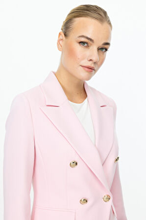 Ekol Kadın Kruvaze Yaka Kapak Cepli Ceket 4002 Pembe