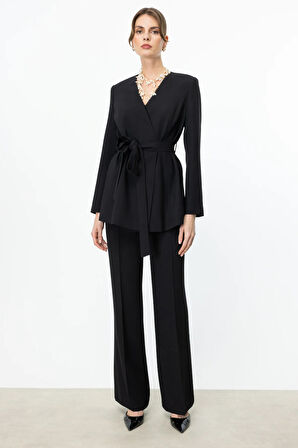 Ekol Kadın Yüksek Bel Bol Paça Pantolon 4234 Siyah