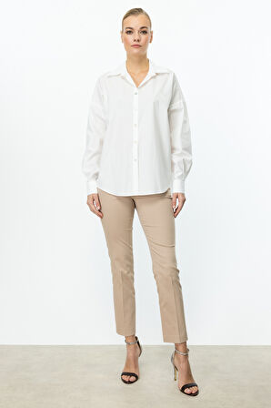 Ekol Kadın Kelebek İşlemeli Düğmeli Gömlek 3112 Ekru