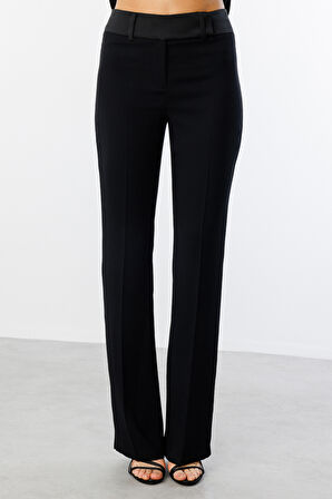 Ekol Kadın Bol Paça Beli Saten Kumaşlı Pantolon 3340 Siyah