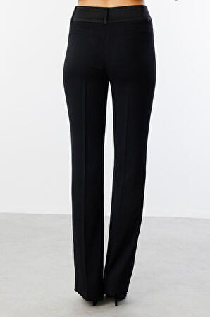 Ekol Kadın Bol Paça Beli Saten Kumaşlı Pantolon 3340 Siyah