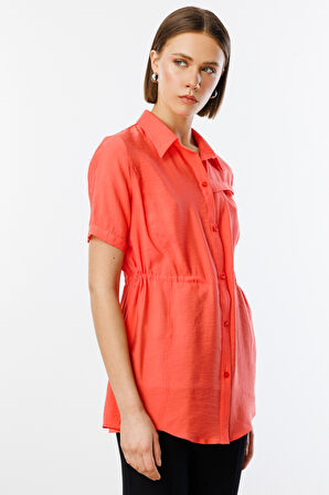 Ekol Kadın Beli Bağcıklı Düğmeli Bluz 3342 Mercan