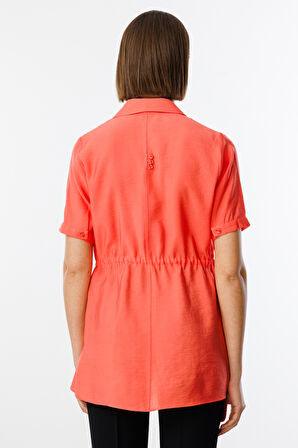 Ekol Kadın Beli Bağcıklı Düğmeli Bluz 3342 Mercan