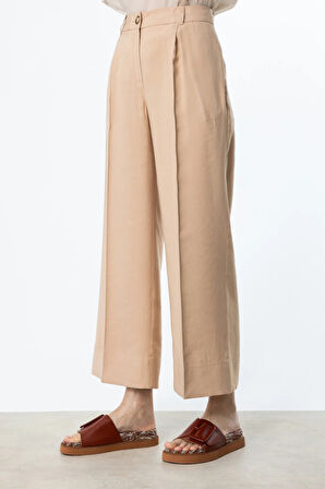 Ekol Kadın Tek Pile Bol Paça Pantolon 2106 Kum