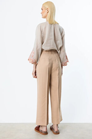 Ekol Kadın Tek Pile Bol Paça Pantolon 2106 Kum