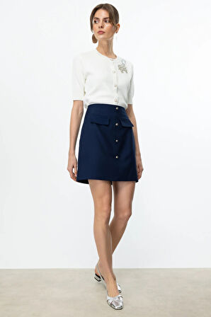 Ekol Kadın Süs Düğmeli Mini Etek 1020 Lacivert