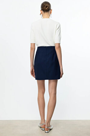 Ekol Kadın Süs Düğmeli Mini Etek 1020 Lacivert